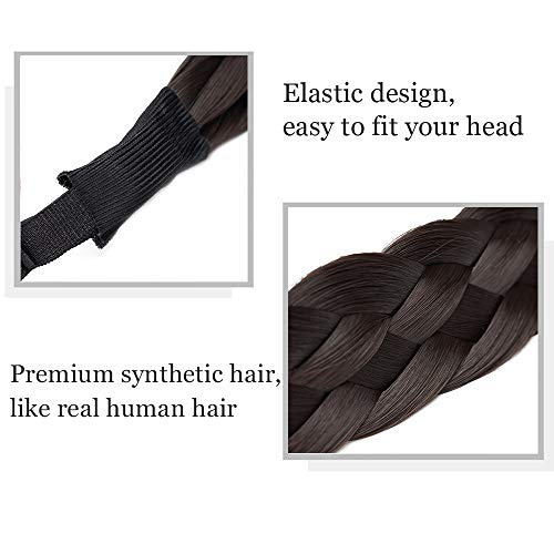 SEGO Diadema Trenza Elástica Mujer Pelo Sintético Se Ve Natural [Castaño Oscuro] Extensiones de Cabello Accesorios Braid Hair Headband (M-2.5cm)