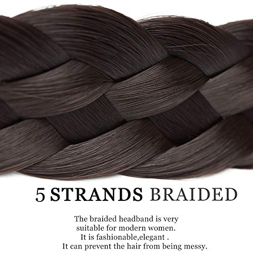 SEGO Diadema Trenza Elástica Mujer Pelo Sintético Se Ve Natural [Castaño Oscuro] Extensiones de Cabello Accesorios Braid Hair Headband (M-2.5cm)