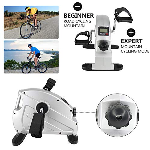 Sehrgo ZEHNHASE Mini Bicicleta Estática, Pedal ejercitador Brazo y Pierna del Ciclo de la Bici de Ejercicio con Pantalla LCD, Resistencia Ajustable, Plata