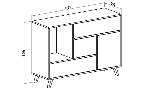 SelectionHome - Mueble Aparador de Salon Comedor 1 Puerta y 3 cajones, Buffet, modelo Wind, Color Puccini y Blanco, Medidas: 120 cm (largo) x 40 cm (fondo) x 85,6 cm (alto)