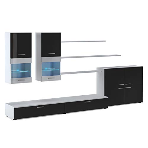 SelectionHome - Mueble Comedor Moderno, salón con Luces Leds, Acabado en Negro Brillo Lacado y Blanco Mate, Medidas: 300 x 189 x 42 cm de Fondo SelectionHome - Mueble Comedor Moderno, salón con Luces Leds, Acabado en Negro Brillo Lacado y Blanco Mate, Medidas: 300 x 189 x 42 cm de Fondo