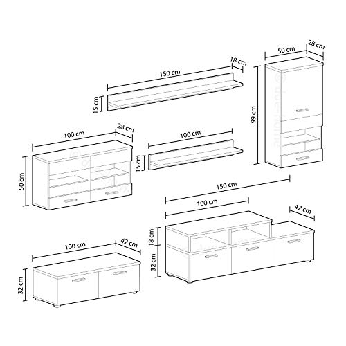 SelectionHome - Mueble salón Comedor Moderno, Acabado en Blanco Mate y Negro Brillo Lacado, Medidas: 250x194x42 cm de Fondo