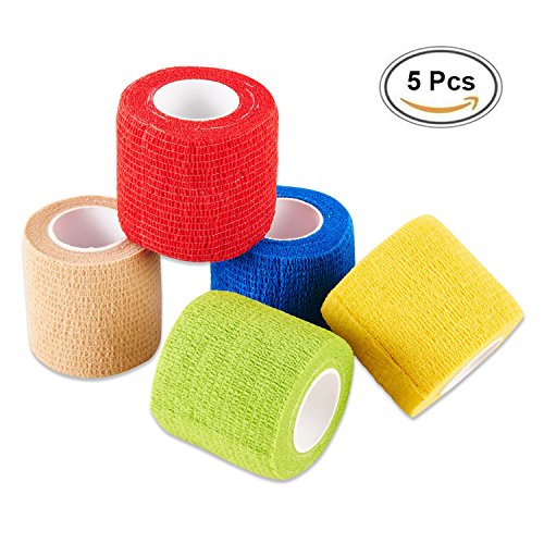 Selighting Rollos de Vendajes Adhesivos Primeros Auxilios Cinta Autoadhesivos 2,5cm × 4,5m Juego de 5 Multicolor,Elástico e Impermeable para Mmuñeca, Tobillo y Esguinces