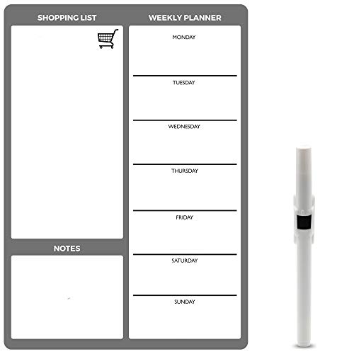 semanal Comida Dieta Planificador magnético ¦ A4 Seco Pizarra blanca Avisos Tablero de notas - COCINA NEVERA LISTA LA COMPRA Preparación Nutrición Familia (Gris/Gris) ¦ THE MAGNET SHOP