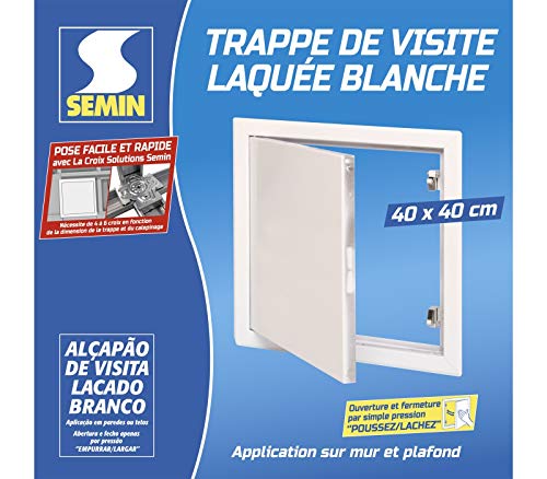 Semin A03619 – Trampilla de visita metálico lacado blanca para el acceso en los Gaines Techniques y conductos para muros y techo, apertura poussez/Lâchez, interior, 400 mm x 400 mm