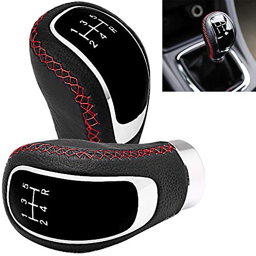 Semoss 5 Speed Universal Manual Automatic Car Accessories Gear Shift Knob Lever Stick + 3 Adapters 8mm 10mm 12mm for Most Automotives,Red Sewing