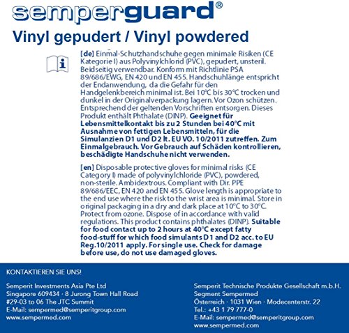 Semperguard Vinyl - Guantes de vinilo empolvados, caja con 100 unidades, talla S