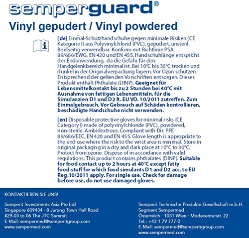 Semperguard Vinyl - Guantes de vinilo empolvados, caja con 100 unidades, talla S Semperguard Vinyl - Guantes de vinilo empolvados, caja con 100 unidades, talla S
