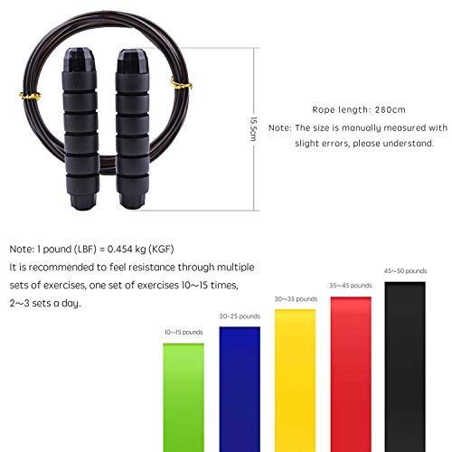 Septoui Combinación de Cuerda para Saltar y Bandas Elásticas Fitness/Bandas de Resistencia, Cuerda Saltar Comba con Mango Antideslizante, Set de 5 Cintas Elásticas Fitness con Bolsa Almacenamiento Septoui Combinación de Cuerda para Saltar y Bandas Elásticas Fitness/Bandas de Resistencia, Cuerda Saltar Comba con Mango Antideslizante, Set de 5 Cintas Elásticas Fitness con Bolsa Almacenamiento