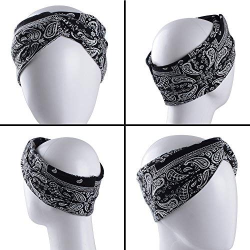 SERWOO 3pcs Diademas Mujer Turbante Elástico Banda Cabeza Nudo Pelo Bohemia Floral Twist para Yoga Fiesta Deporte (Bohemia A)