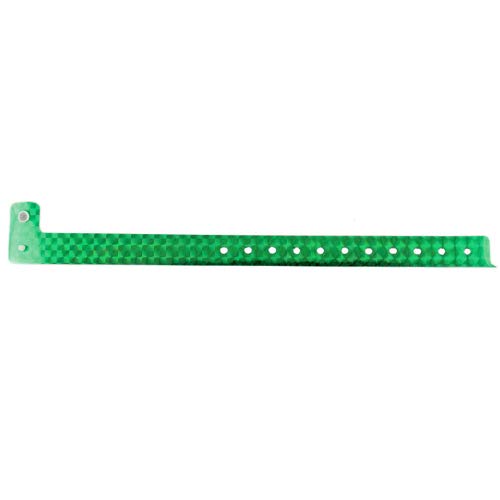 Set de 100 pulseras de plástico/vinilo para eventos, personalizables e impermeables (Holográfica verde)