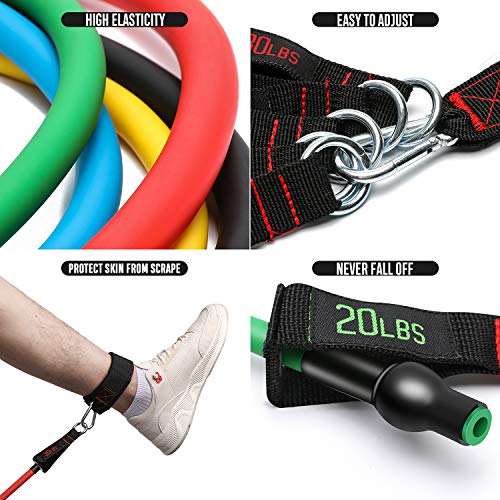 Set de Bandas de Resistencia de FitBeast, bandas elásticas para entrenar con soporte de 100lbs, Kit de Bandas para Entrenar con 5 tubos, 4 Manijas de Hule, Correas para Tobillos, Anclaje para puerta