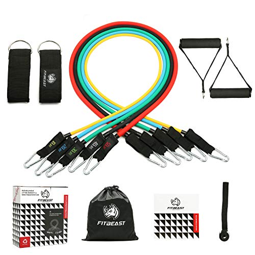 Set de Bandas de Resistencia para , Bandas para Entrenamiento 11PC con Tubos Resistentes, manijas de hule espuma, correa para tobillos, anclaje para puerta para gimnasio en casa, terapia física