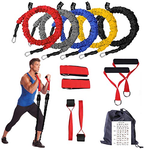 Set de Bandas de Resistencia Yoyika 5pcs Bandas Elásticas para Entrenamiento Ejercicios Físicos Fitness Crossfit, Conjunto de Cuerdas Gomas Elásticas 150lbs para Gimnasio/Home, con Bolsa de Transporte