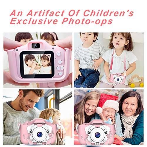 Set de Cámara de Fotos Digital para Niños con Juegos, Cámara Infantil con Tarjeta de Memoria Micro SD 32GB, Cámara Digital Video Cámara Infantil para Niños Regalos deCumpleaños, 1080P (Rosado-Perro