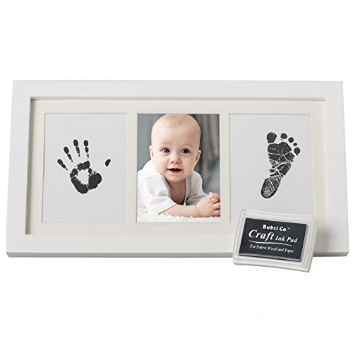 Set de Marco de Fotos y Huellas de Bebé en Tinta – Recuerdo memorable – No tóxico – Ideal Regalos Para Bebes - Marco De Madera y Cristal Acrílico – Ideal Decoración o Regalo De Baby Shower