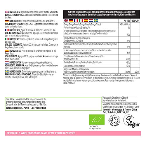 Sevenhills Wholefoods Proteína De Cáñamo Cruda En Polvo Orgánico 1kg