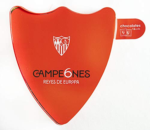Sevilla Fútbol Club- Caja de bombones de chocolate con leche lata. Peso 100 gr. 16 motivos para saborear a tu equipo. Eres único sevillista¡¡