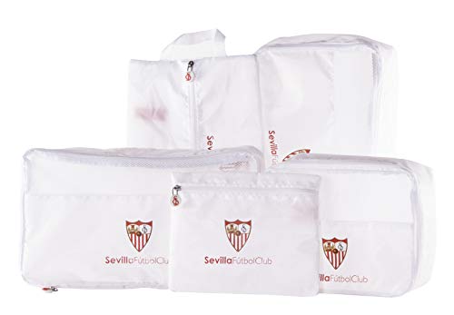 Sevilla Fútbol Club Organizador de Equipaje - Producto Oficial del Equipo, con 5 Piezas Diferentes y Fabricado en Nylon muy Ligero para No Añadir Peso a la Maleta