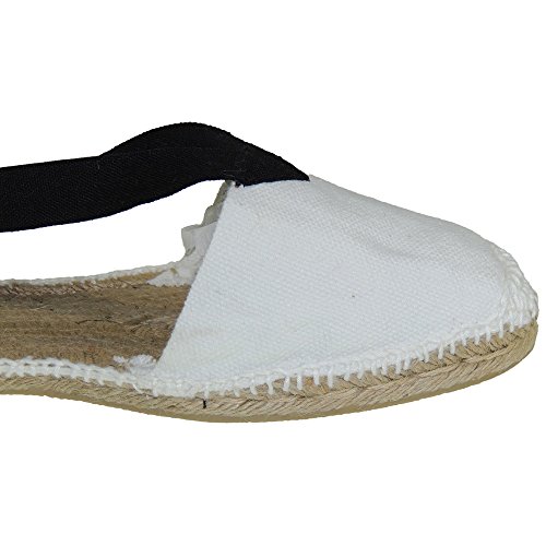 SEVILLA'S VALENC_Llana Zapatilla Alpargata Valenciana Yute Tradicional Fallera Llana 1 Cuerda Folclore Regional Cintas Negras Unisex Blanco Talla 44