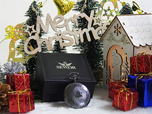 SEWOR - Reloj de Bolsillo clásico, Acabado Liso, Movimiento mecanizado a Mano, Viene en Caja de Regalo de Piel (Negro) SEWOR - Reloj de Bolsillo clásico, Acabado Liso, Movimiento mecanizado a Mano, Viene en Caja de Regalo de Piel (Negro)
