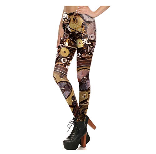 Sexy Girl Clock Wheel Gear Impreso Elástico Slim Fitness Mujeres Jogging Sport Yoga Leggings Pantalones Pantalón Tamaño:Xl