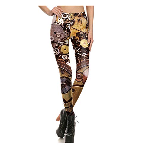 Sexy Girl Clock Wheel Gear Impreso Elástico Slim Fitness Mujeres Jogging Sport Yoga Leggings Pantalones Pantalón Tamaño:Xl