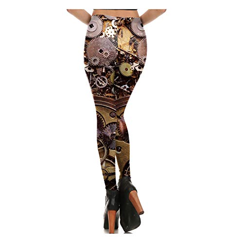 Sexy Girl Clock Wheel Gear Impreso Elástico Slim Fitness Mujeres Jogging Sport Yoga Leggings Pantalones Pantalón Tamaño:Xl