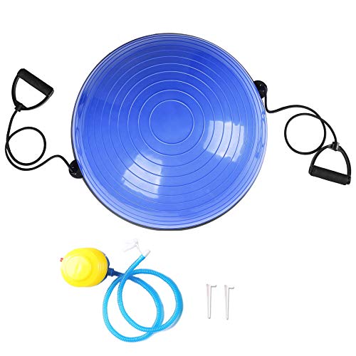 Sfeomi Bola de Yoga 58CM Pelota de Equilibrio con Bandas de Resistencia Pelota de Fitness con Bomba de Pie para Ejercicios de Entrenamiento de Fuerza, Yoga, Fitness (Azul)