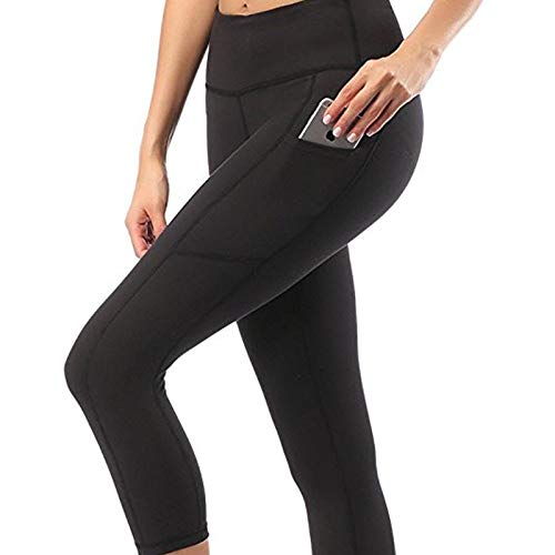 S&G TRADERS - Mallas deportivas para mujer (cintura alta, con bolsillos), color negro, Todo el año, Mujer, color Negro, tamaño M