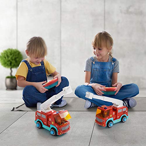 SGILE RC Camión de Bomberos – 2.4Ghz Coche Desmontable para Niños con 3 Sonidos, Luz, Taladro Eléctrico y Llave Inglesa, Vehículo de Construcción de Juguete para Peques