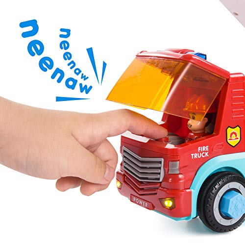 SGILE RC Camión de Bomberos – 2.4Ghz Coche Desmontable para Niños con 3 Sonidos, Luz, Taladro Eléctrico y Llave Inglesa, Vehículo de Construcción de Juguete para Peques