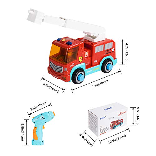 SGILE RC Camión de Bomberos – 2.4Ghz Coche Desmontable para Niños con 3 Sonidos, Luz, Taladro Eléctrico y Llave Inglesa, Vehículo de Construcción de Juguete para Peques