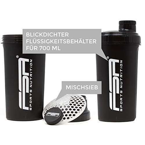 Shaker 700 ml, Preparador de batidos de proteínas y BCAA, libres de BPA y a prueba de vertidos, de la marca de deporte profesional FSA Nutrition - Negro