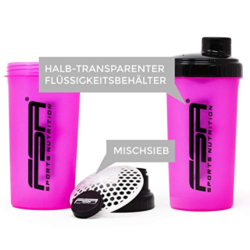 Shaker 700 ml, Preparador de batidos de proteínas y BCAA, libres de BPA y a prueba de vertidos, de la marca de deporte profesional FSA Nutrition - Rosa Shaker 700 ml, Preparador de batidos de proteínas y BCAA, libres de BPA y a prueba de vertidos, de la marca de deporte profesional FSA Nutrition - Rosa