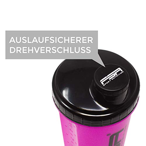 Shaker 700 ml, Preparador de batidos de proteínas y BCAA, libres de BPA y a prueba de vertidos, de la marca de deporte profesional FSA Nutrition - Rosa Shaker 700 ml, Preparador de batidos de proteínas y BCAA, libres de BPA y a prueba de vertidos, de la marca de deporte profesional FSA Nutrition - Rosa