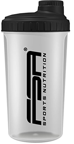 Shaker 700 ml, Preparador de batidos de proteínas y BCAA, libres de BPA y a prueba de vertidos, de la marca de deporte profesional FSA Nutrition - Transparente