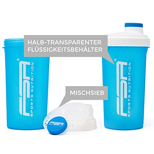 Shaker 700 ml, Preparador de batidos de proteínas y BCAA, libres de BPA y a prueba de vertidos, de la marca de deporte profesional FSA Nutrition - Turquesa Shaker 700 ml, Preparador de batidos de proteínas y BCAA, libres de BPA y a prueba de vertidos, de la marca de deporte profesional FSA Nutrition - Turquesa