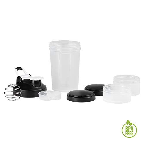 Shaker Gym Bottle | Coctelera para batidos de proteínas con doble compartimento | Sport Protein Mixer Cup sin BPA | Botella mezcladora para gimnasio de boca ancha y con anilla para colgar