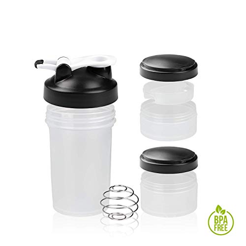 Shaker Gym Bottle | Coctelera para batidos de proteínas con doble compartimento | Sport Protein Mixer Cup sin BPA | Botella mezcladora para gimnasio de boca ancha y con anilla para colgar