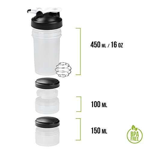 Shaker Gym Bottle | Coctelera para batidos de proteínas con doble compartimento | Sport Protein Mixer Cup sin BPA | Botella mezcladora para gimnasio de boca ancha y con anilla para colgar