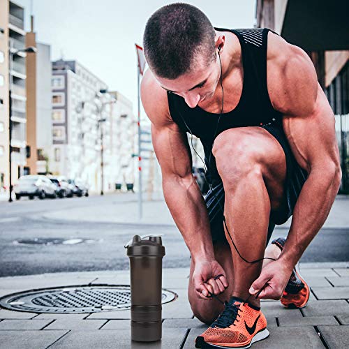 Shaker Gym Bottle | Coctelera para batidos de proteínas con doble compartimento | Sport Protein Mixer Cup sin BPA | Botella mezcladora para gimnasio de boca ancha y con anilla para colgar