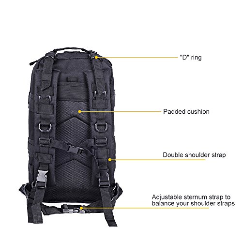 SHANNA Macutos de Senderismo,Mochila de Trekking, Mochila Militar 25L MOLLE Paquete de Asalto Mochila de Combate táctico para Excursionismo al Aire Libre Senderismo Senderismo Pesca Caza (Negro) SHANNA Macutos de Senderismo,Mochila de Trekking, Mochila Militar 25L MOLLE Paquete de Asalto Mochila de Combate táctico para Excursionismo al Aire Libre Senderismo Senderismo Pesca Caza (Negro)