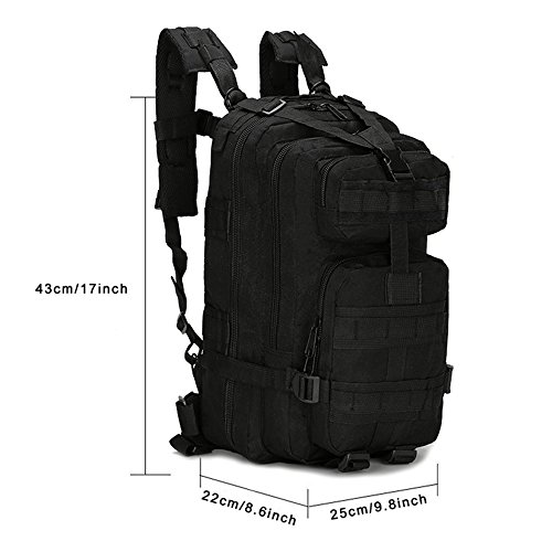 SHANNA Macutos de Senderismo,Mochila de Trekking, Mochila Militar 25L MOLLE Paquete de Asalto Mochila de Combate táctico para Excursionismo al Aire Libre Senderismo Senderismo Pesca Caza (Negro)