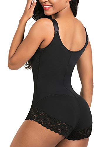 SHAPERX Mujer Bodysuits Underbust Body Shaper Abdomen Adelgazar Cintura Moldeadora Slimming Cremallera de Encaje Shapewear Bajar Peso Negro,UK-DT7200-Black-M