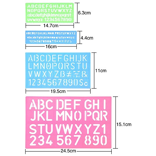 Shappy 4 Piezas Plantilla de Letras Plantilla de Alfabeto Regla de Manualidad de Número Letra Plantillas Decorativas de Plástico Set de Guías, Colores Surtidos