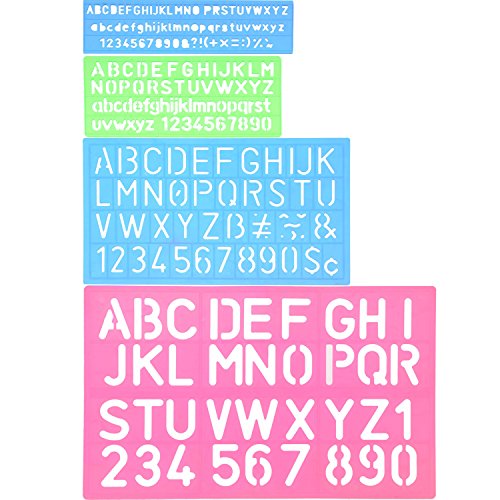 Shappy 4 Piezas Plantilla de Letras Plantilla de Alfabeto Regla de Manualidad de Número Letra Plantillas Decorativas de Plástico Set de Guías, Colores Surtidos
