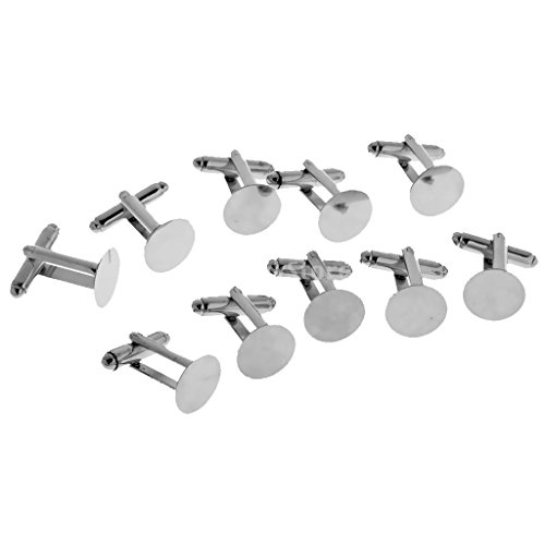 Sharplace 10x Gemelos Cufflinks con Base en Blanco para DIY Artesanía - 15 mm Diámetro, Color Plata/Oro - Plata