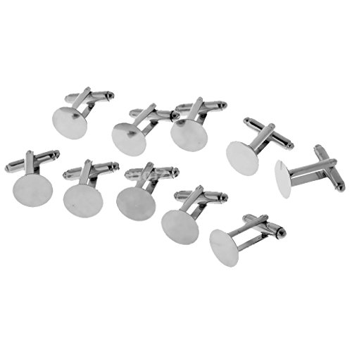 Sharplace 10x Gemelos Cufflinks con Base en Blanco para DIY Artesanía - 15 mm Diámetro, Color Plata/Oro - Plata