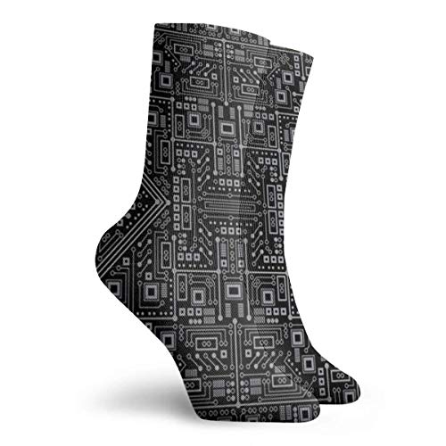 Sheho Unisex Evil Robot Circuit Board (Negro y Gris) Transpirable Fantasía Tobillo Correr Senderismo Calcetines-Calcetines deportivos deportivos de fin de semana Calcetines cortos de 30 cm